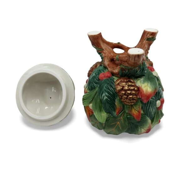 FITZ and FLOYD Classics Christmas Lodge Sugar Bowl Pinecone and Leaf Design - Picture 9 of 10